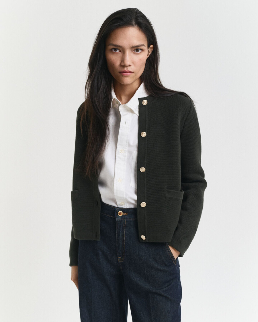 gebreid vest met contrasterende details - donker mosgroen