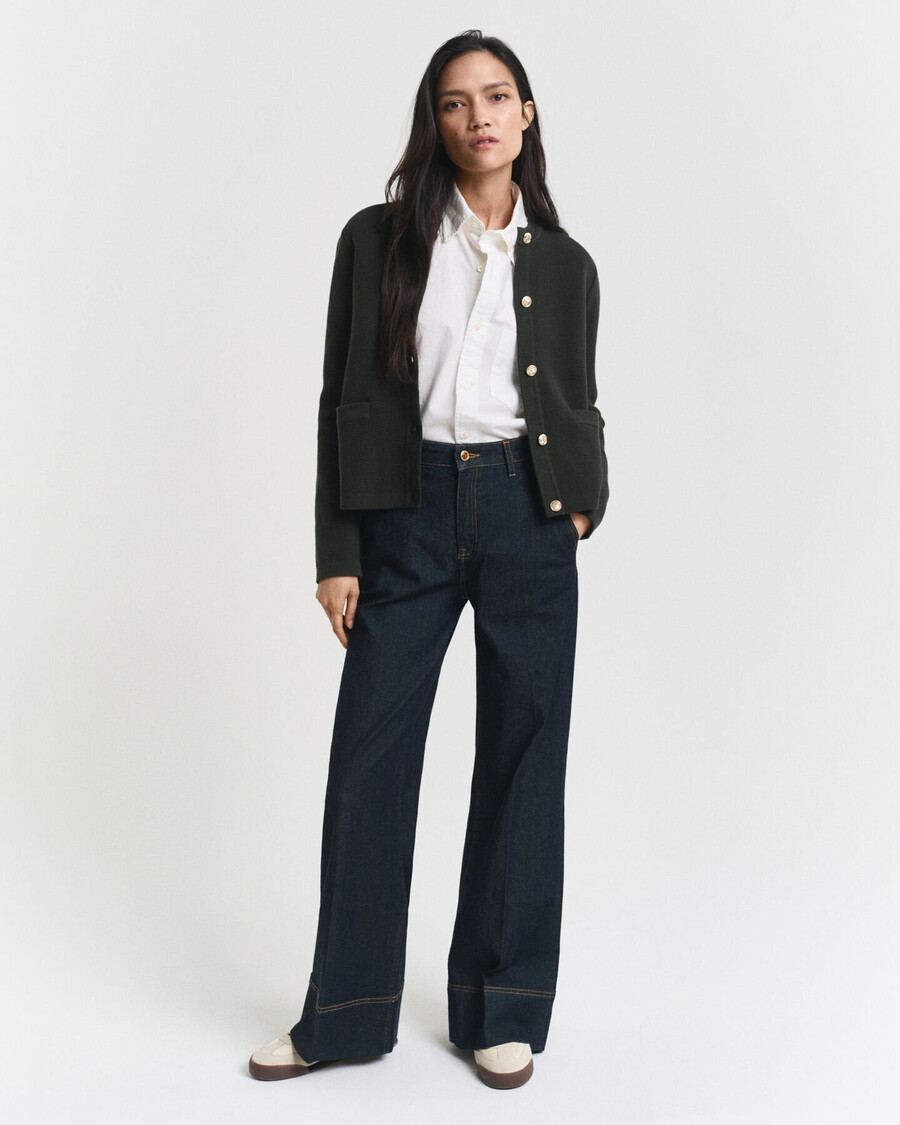gebreid vest met contrasterende details - donker mosgroen