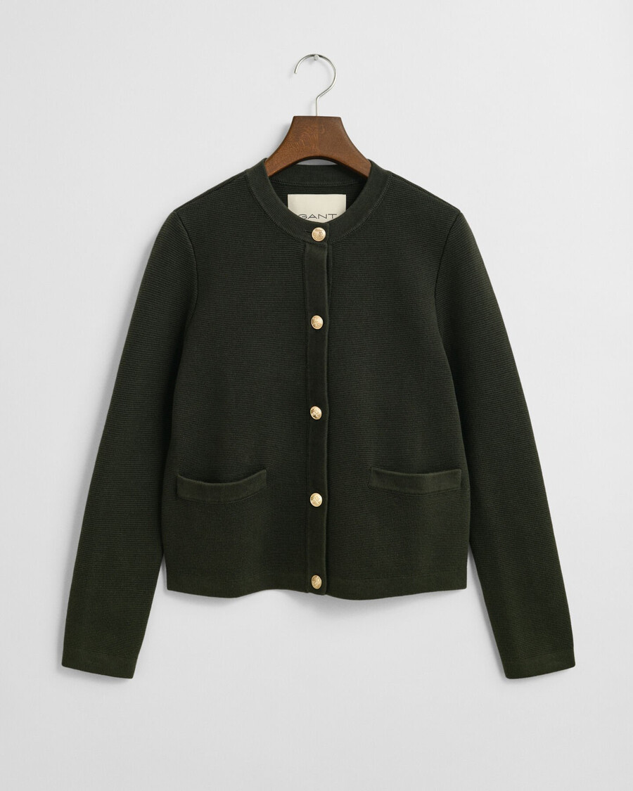 gebreid vest met contrasterende details - donker mosgroen