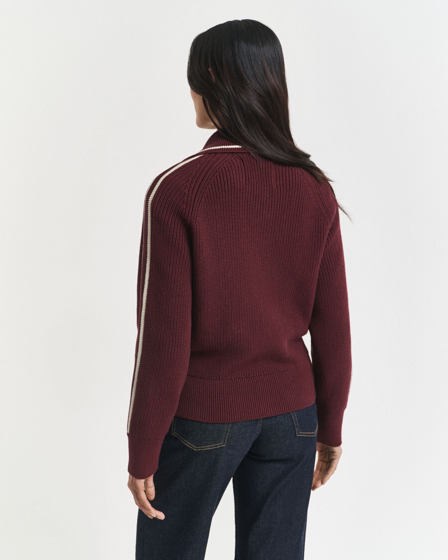 varsity vest met rits - pruimenwijn