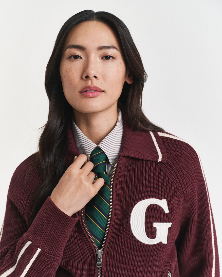 varsity vest met rits - pruimenwijn