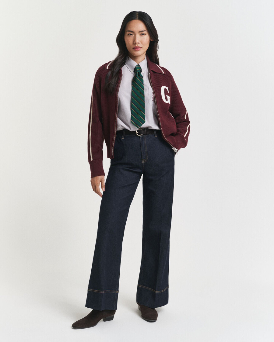 varsity vest met rits - pruimenwijn