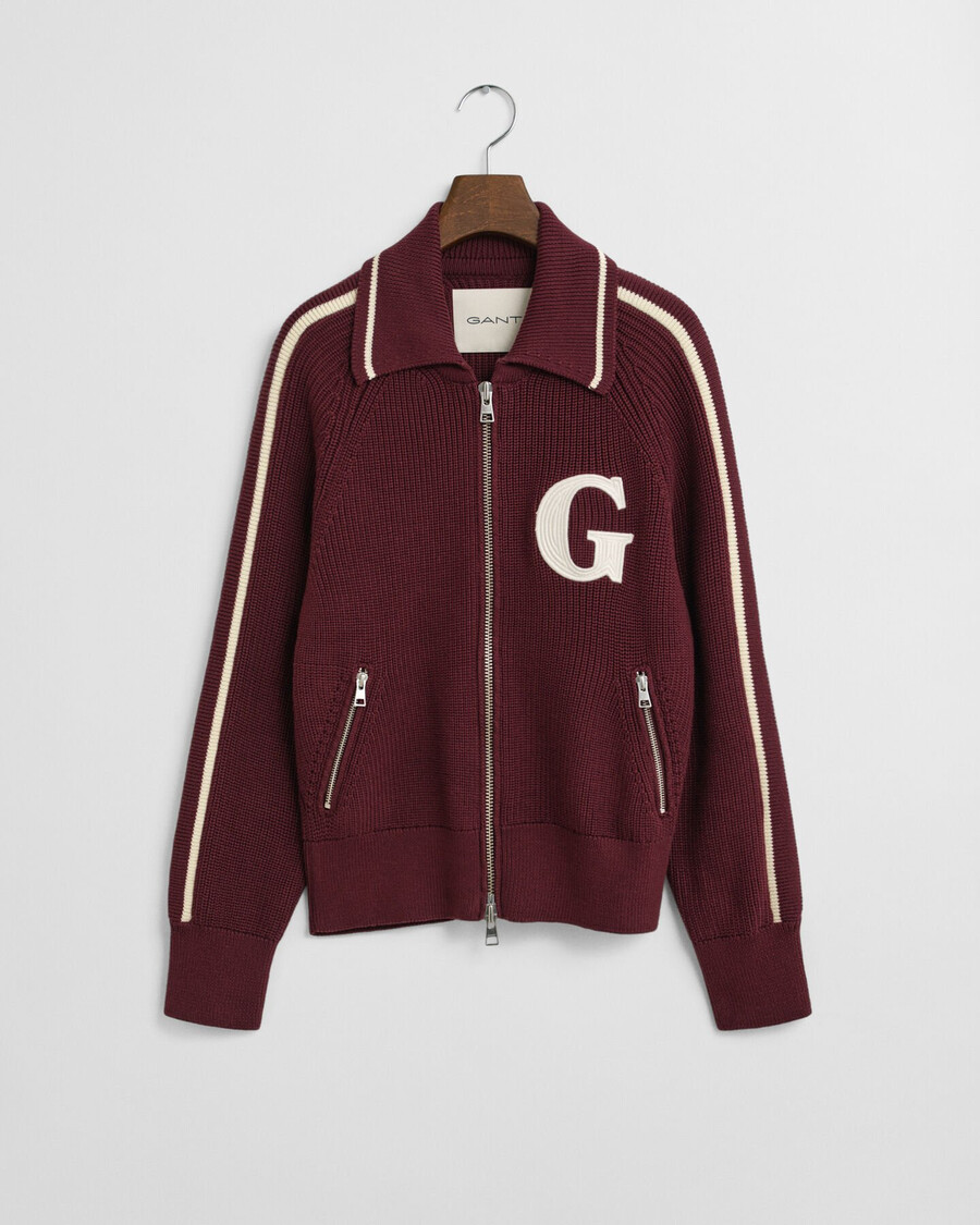 varsity vest met rits - pruimenwijn