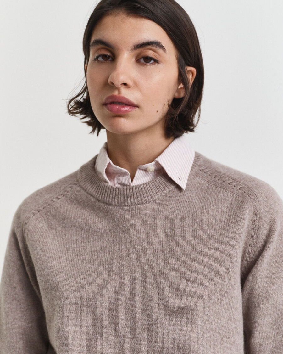 trui met ronde hals van een zachte wollen kasjmierblend - taupe beige