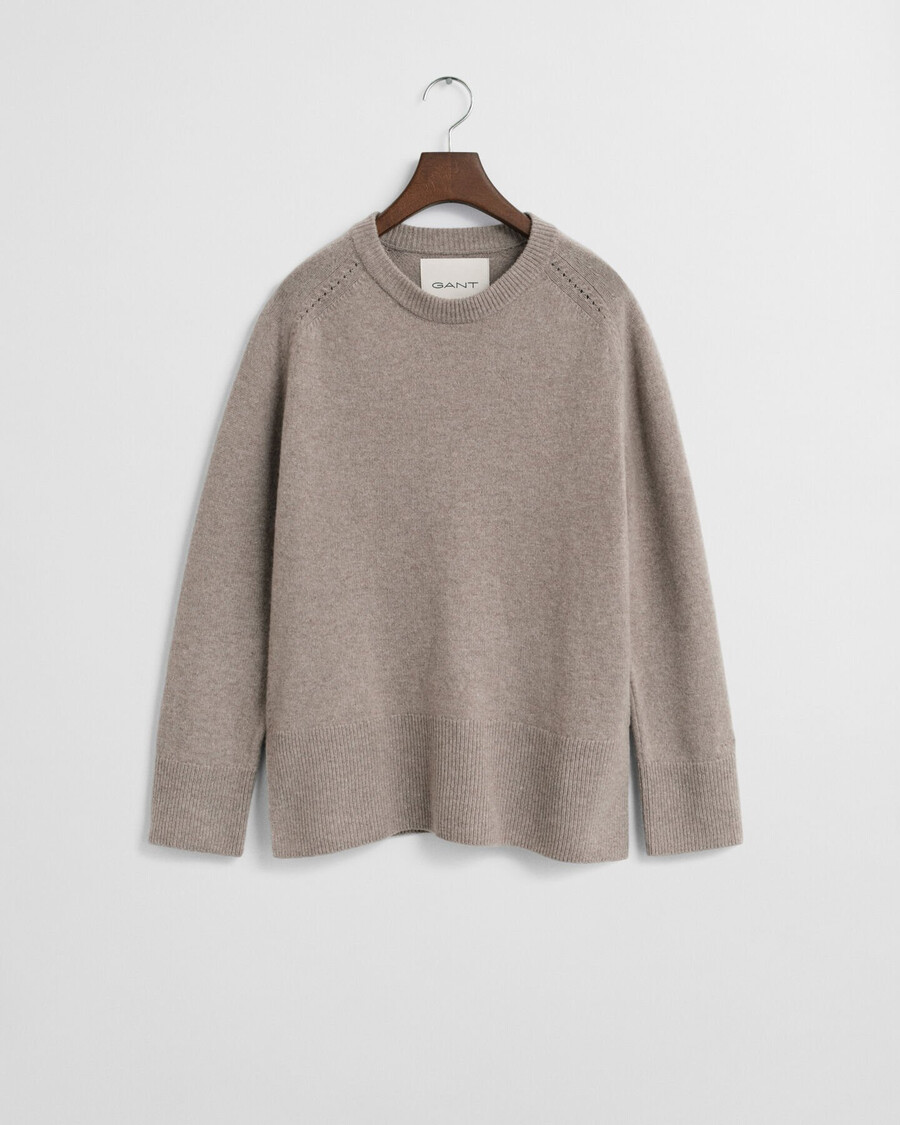 trui met ronde hals van een zachte wollen kasjmierblend - taupe beige