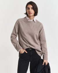 trui met ronde hals van een zachte wollen kasjmierblend - taupe beige