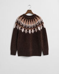 trui met ronde hals en fair isle-patroon van alpacamix - donkerbruin