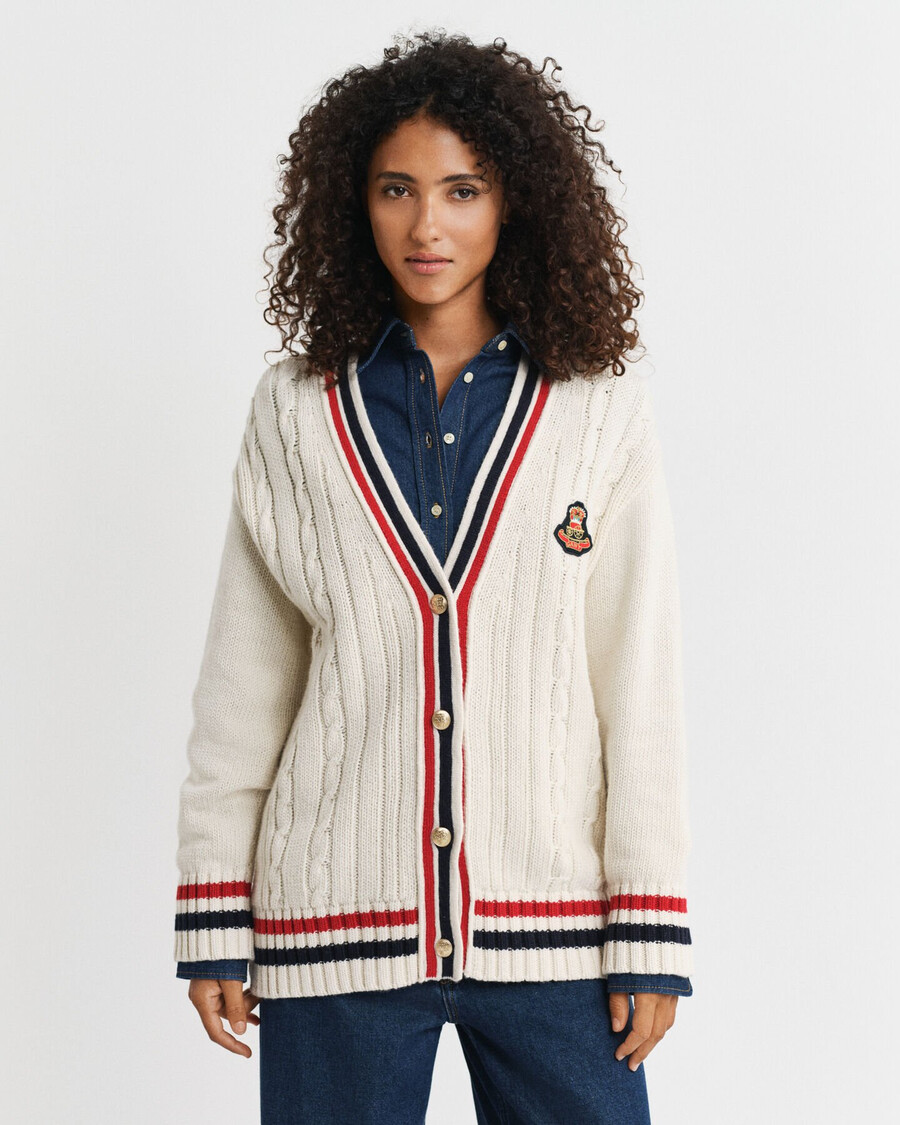 varsity kabelgebreid v-hals vest - crème