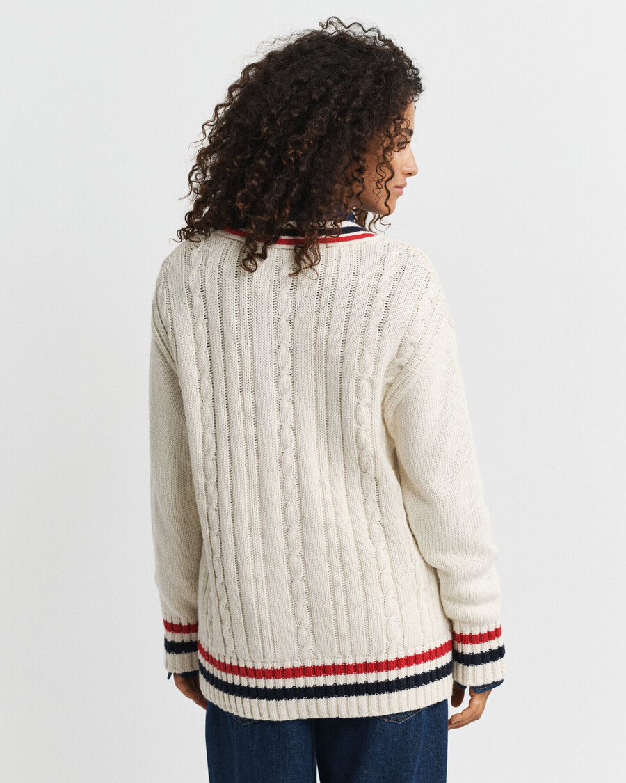 varsity kabelgebreid v-hals vest - crème