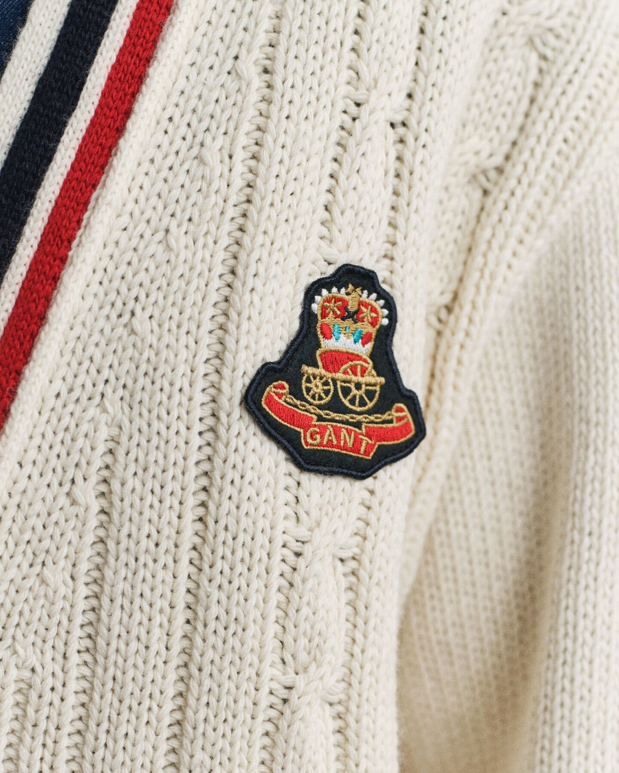 varsity kabelgebreid v-hals vest - crème