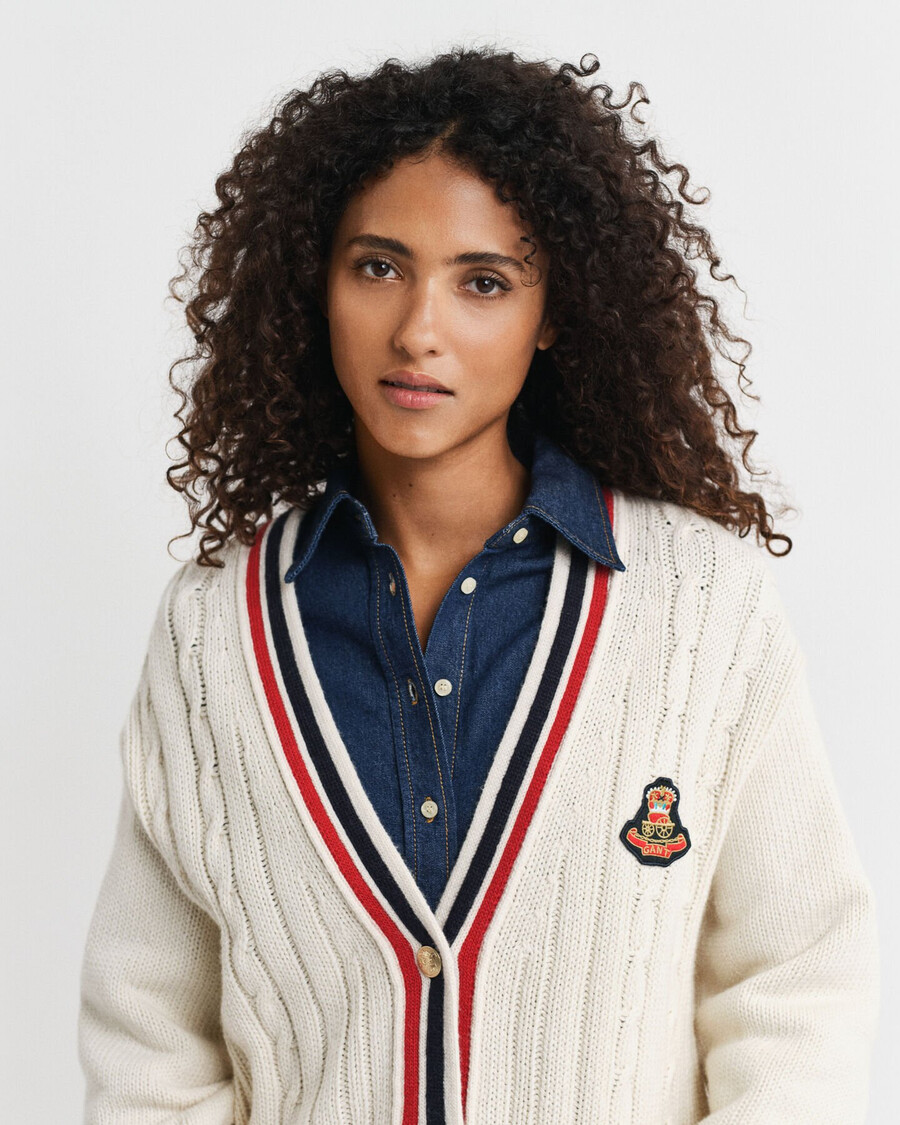 varsity kabelgebreid v-hals vest - crème
