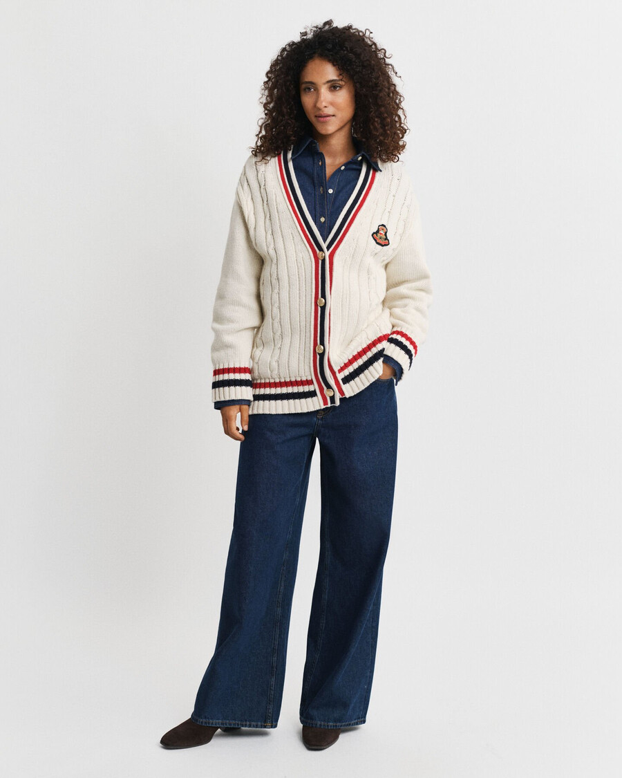 varsity kabelgebreid v-hals vest - crème