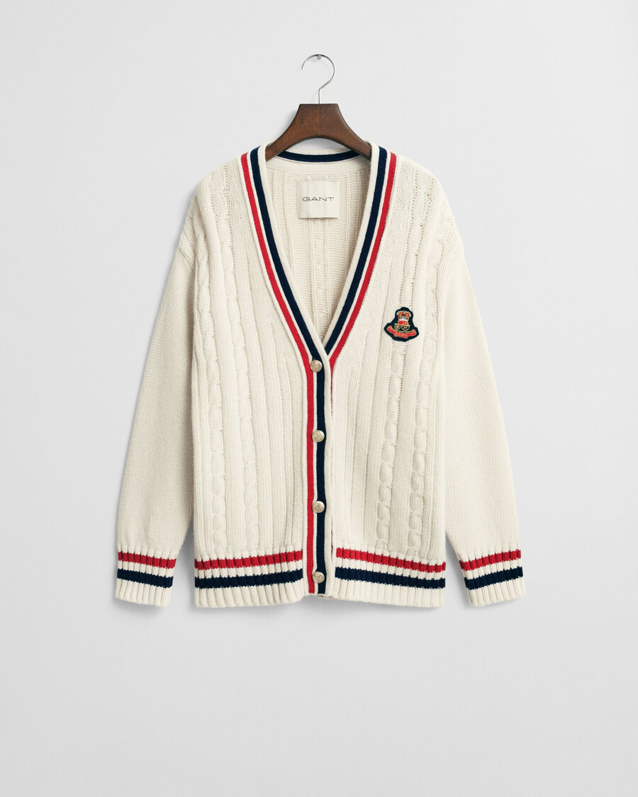 varsity kabelgebreid v-hals vest - crème
