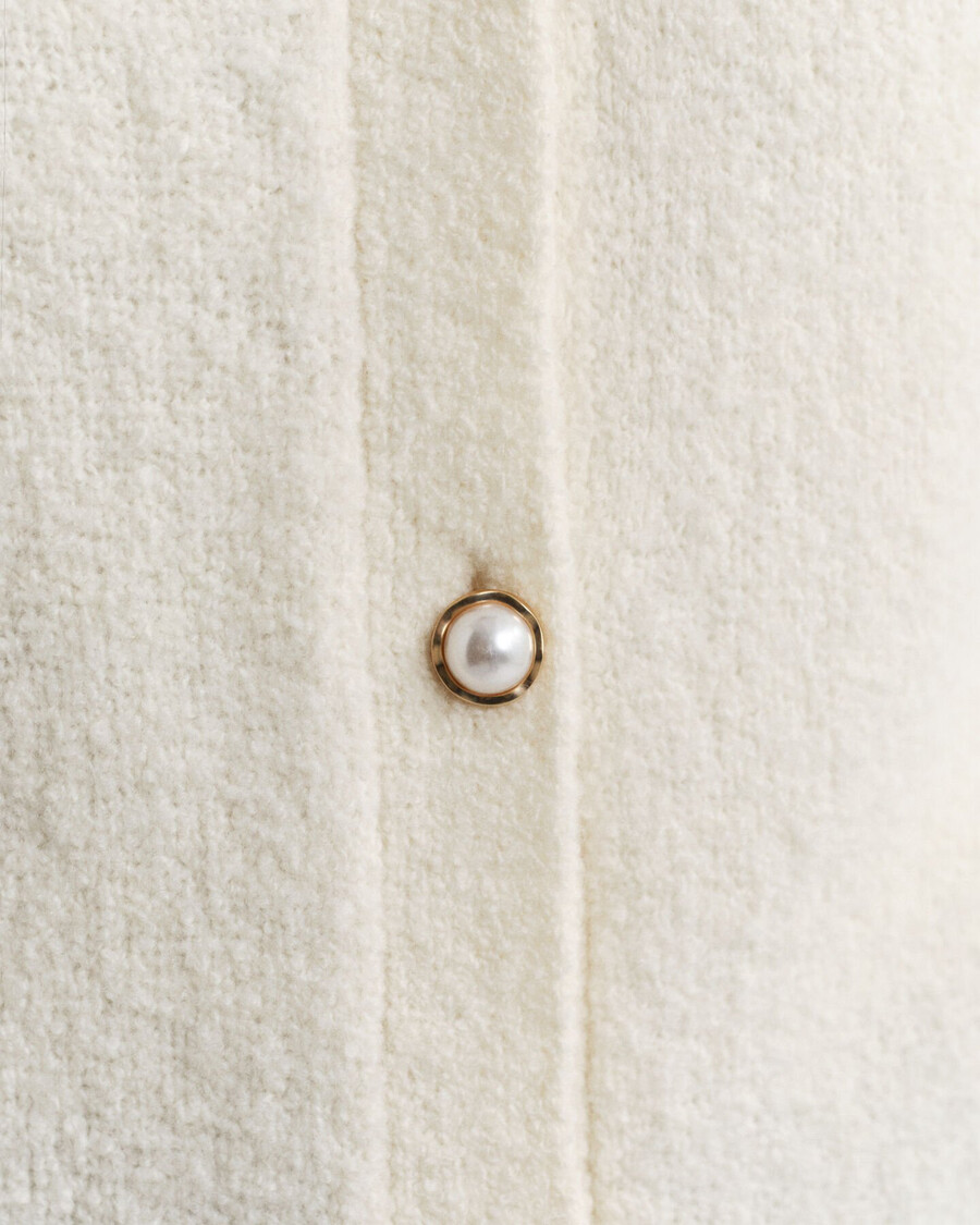 bouclé vest met ronde hals - crème