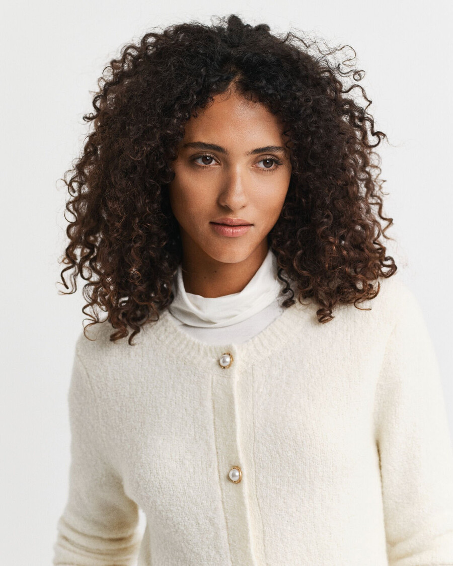 bouclé vest met ronde hals - crème
