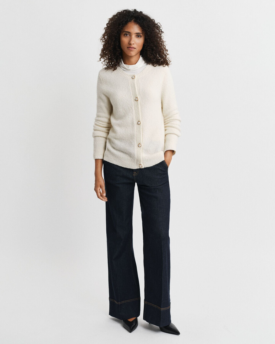 bouclé vest met ronde hals - crème