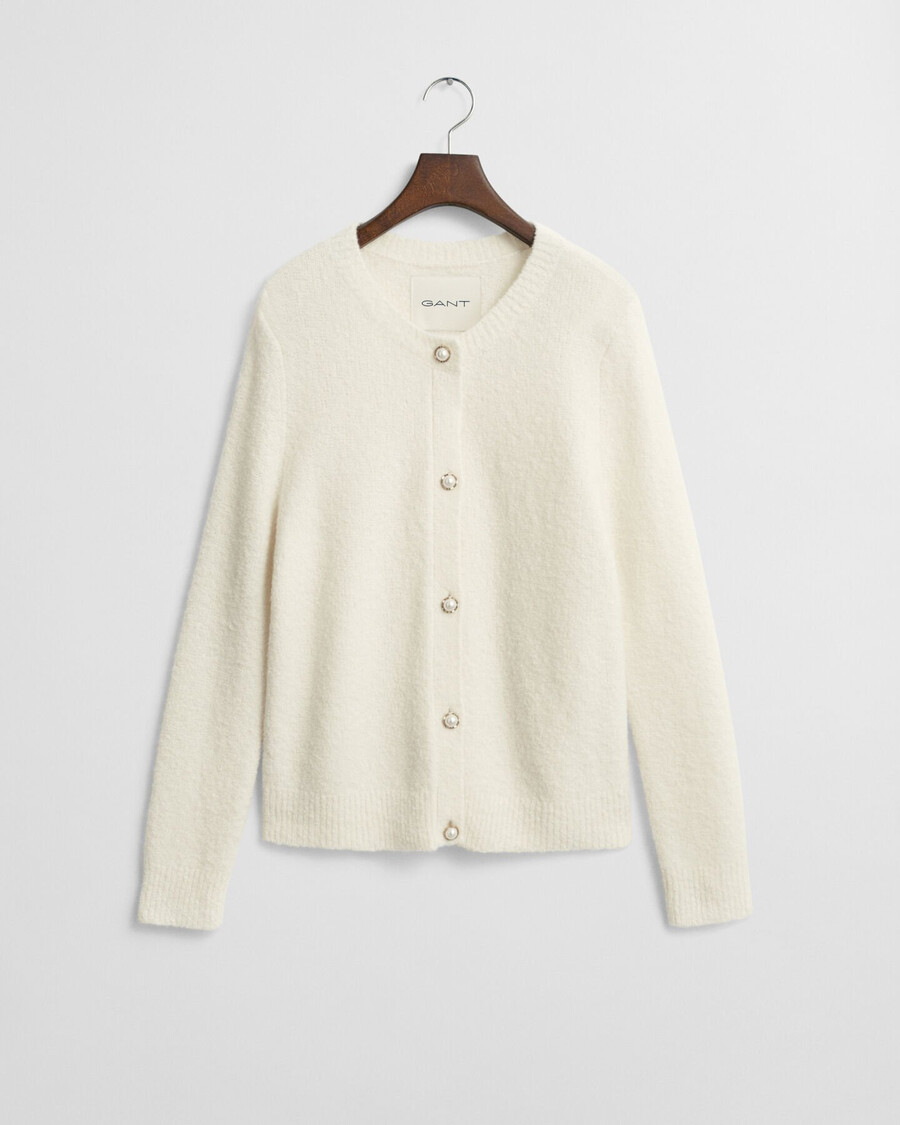 bouclé vest met ronde hals - crème