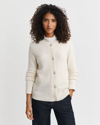 bouclé vest met ronde hals - crème
