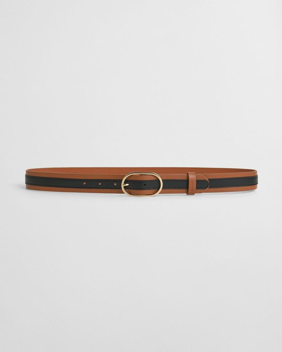 gestreepte leren riem - cognac