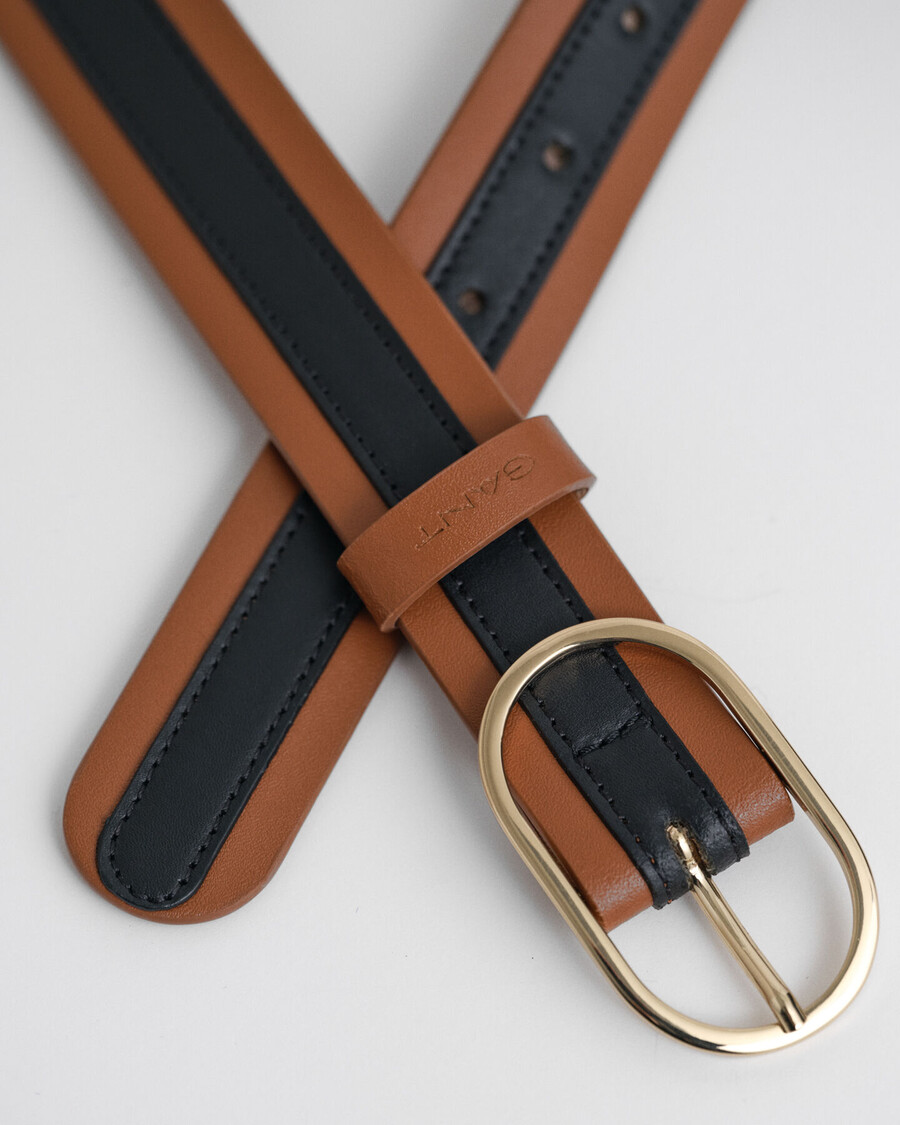 gestreepte leren riem - cognac