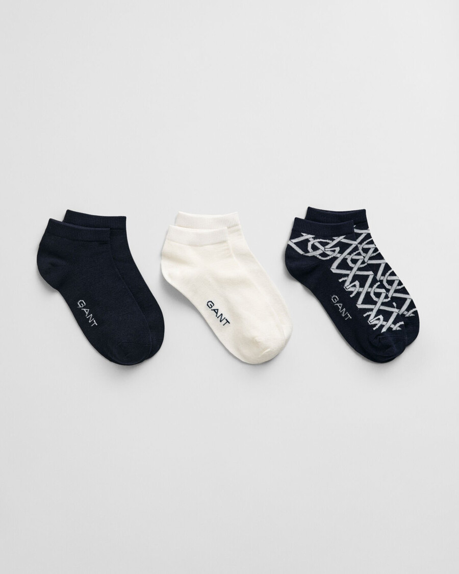 set van 3 enkelsokken met monogram - avondblauw