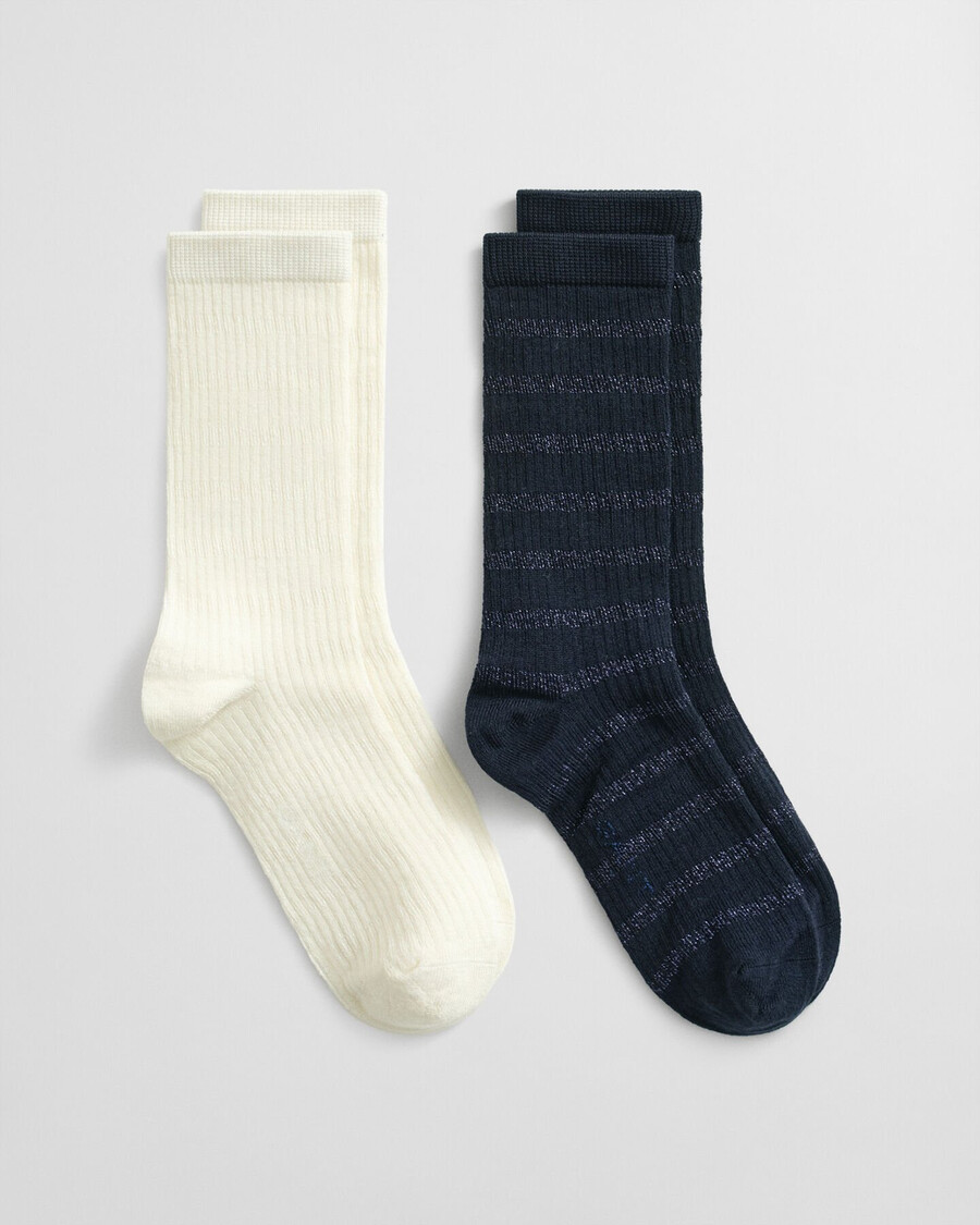 cadeauverpakking met 2 metallic gestreepte sokken - avondblauw