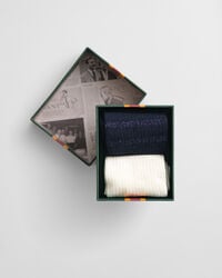 cadeauverpakking met 2 metallic gestreepte sokken - avondblauw