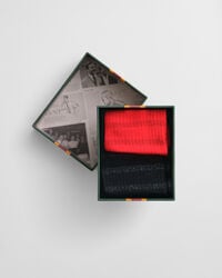cadeauverpakking met 2 metallic gestreepte sokken - felrood