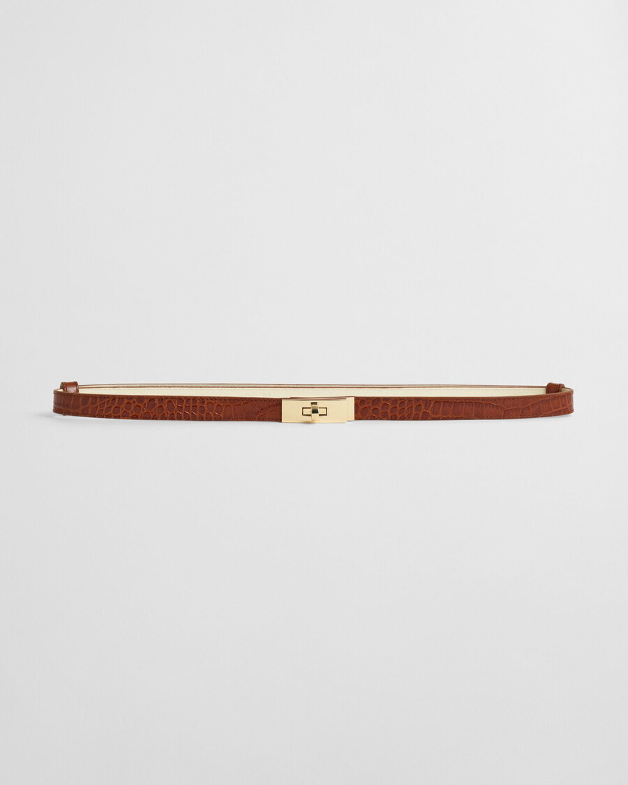 riem met draaisluiting en krokodillenprint - cognac