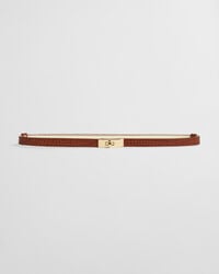 riem met draaisluiting en krokodillenprint - cognac