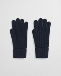 wollen kabelhandschoenen - avondblauw