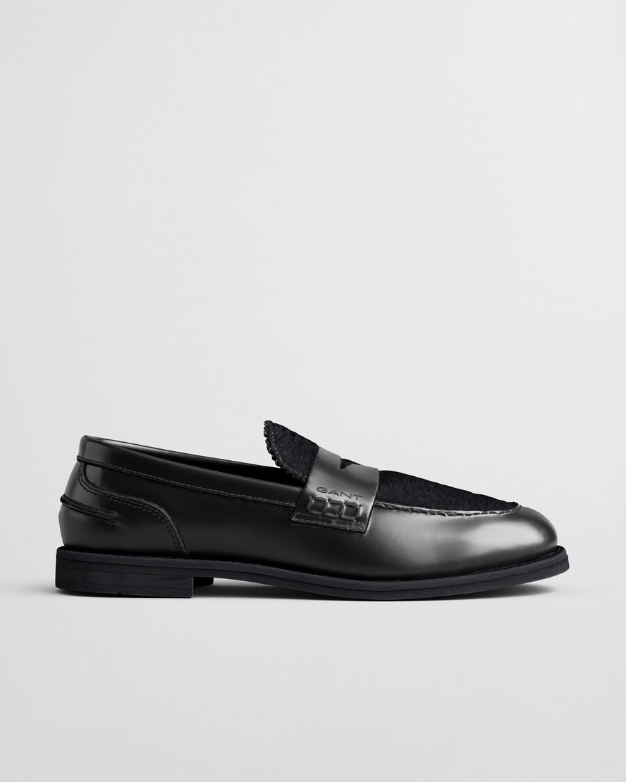 gracelyn leren loafers met bontafwerking - zwart