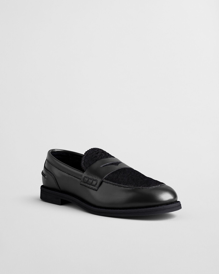 gracelyn leren loafers met bontafwerking - zwart