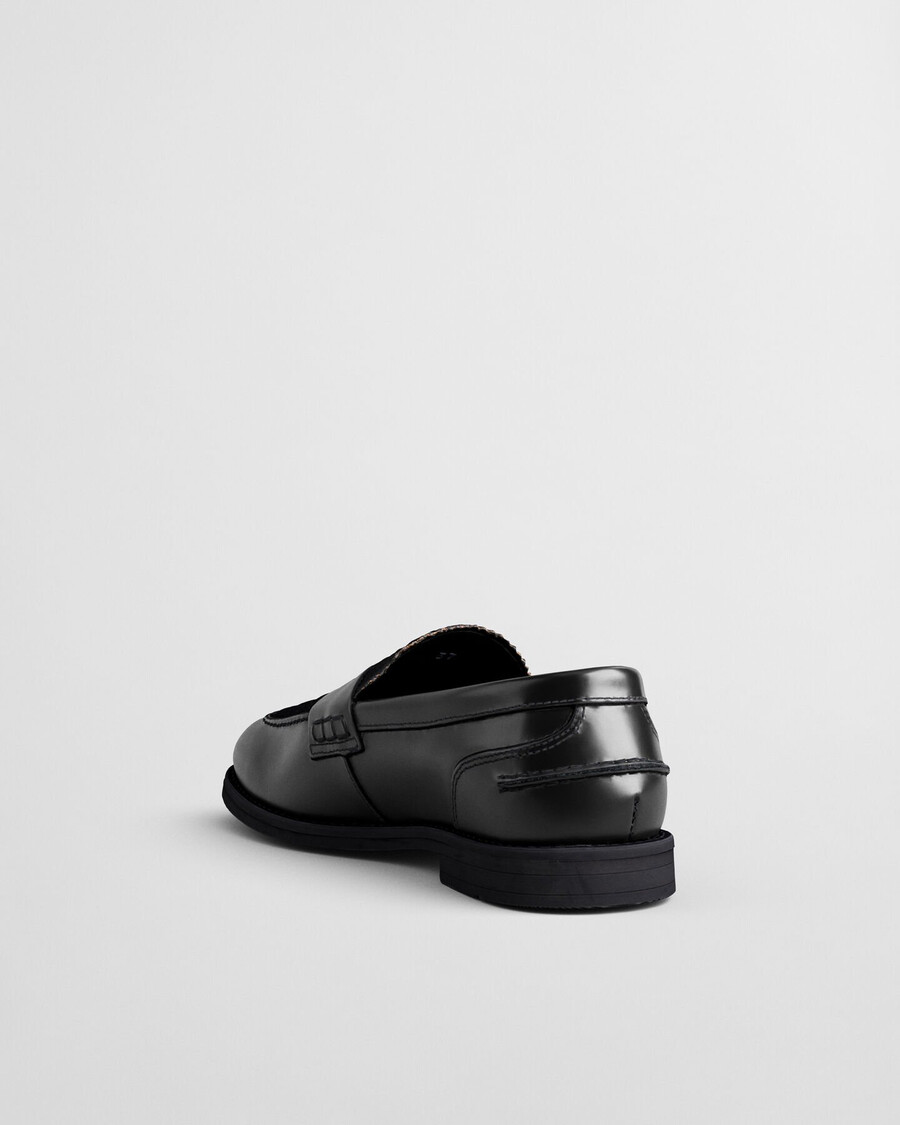 gracelyn leren loafers met bontafwerking - zwart