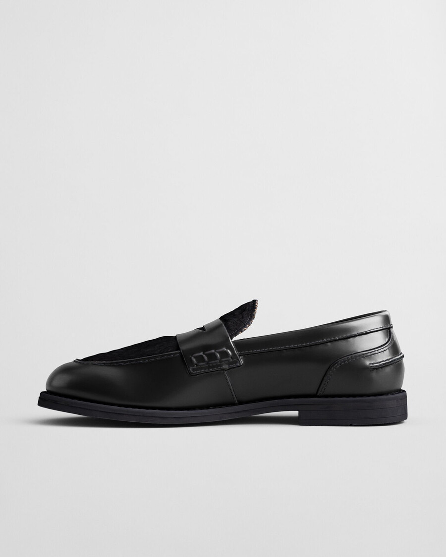 gracelyn leren loafers met bontafwerking - zwart