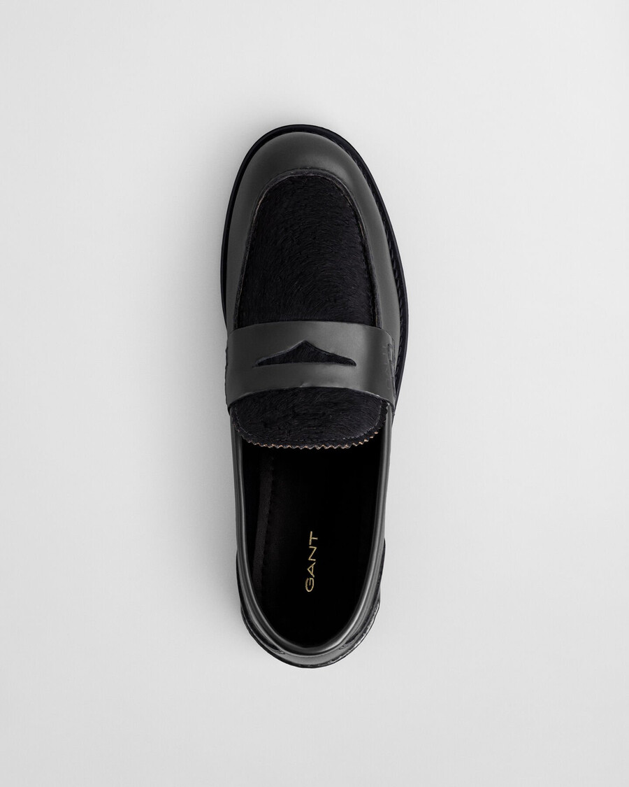 gracelyn leren loafers met bontafwerking - zwart
