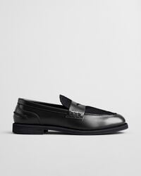 gracelyn leren loafers met bontafwerking - zwart