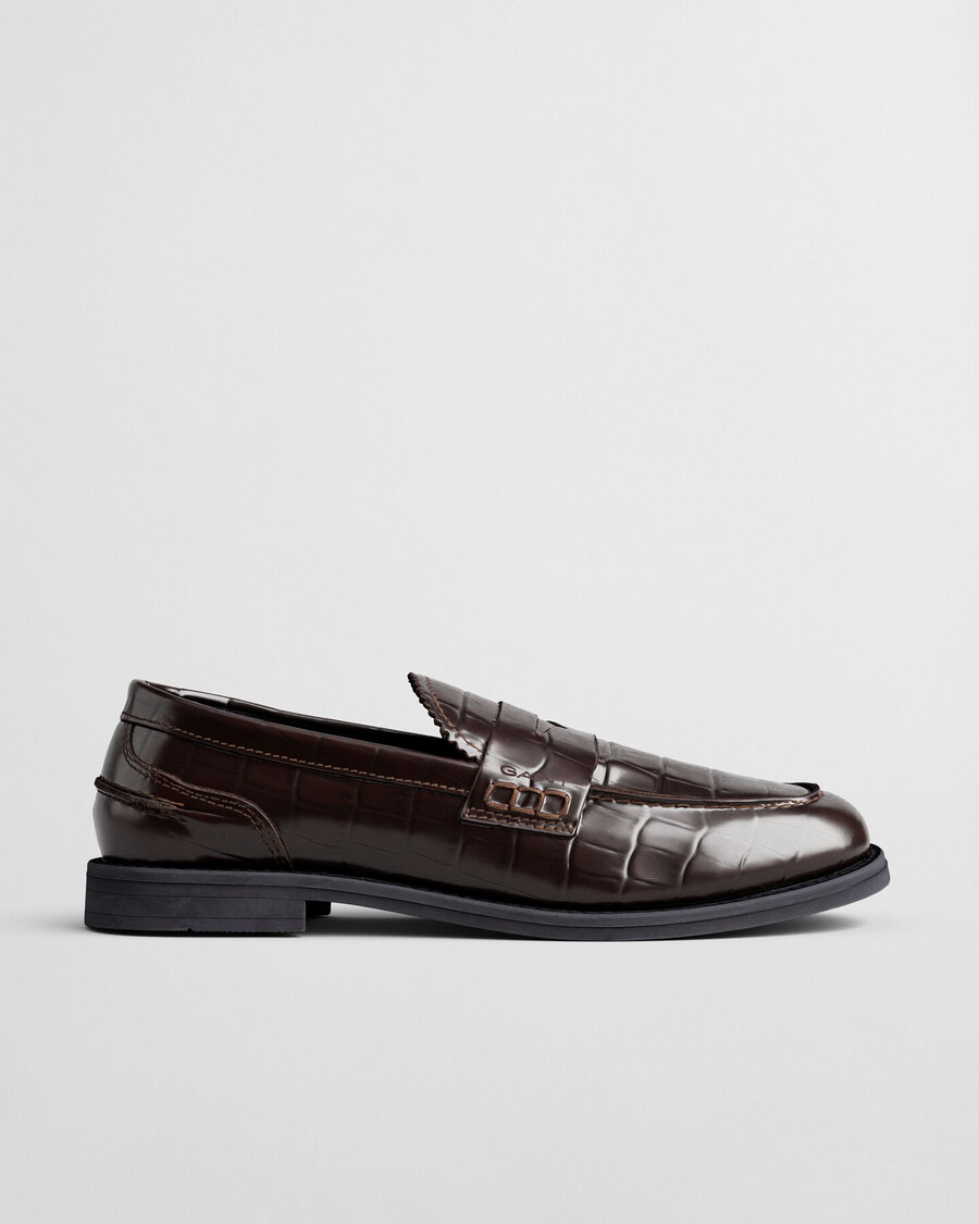 gracelyn loafers van leer met krokodillenprint - donkerbruin