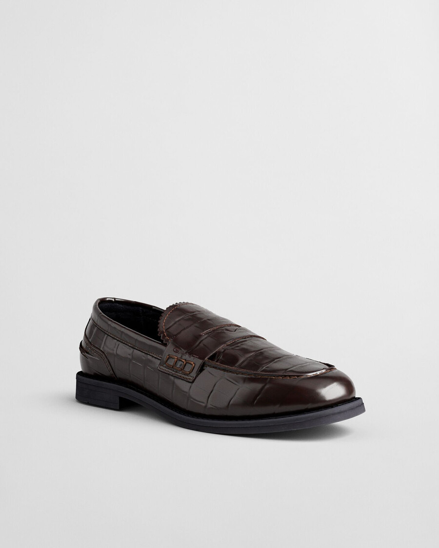 gracelyn loafers van leer met krokodillenprint - donkerbruin