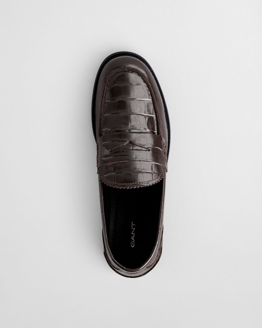 gracelyn loafers van leer met krokodillenprint - donkerbruin