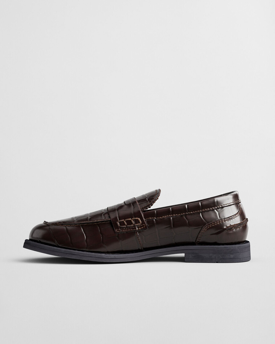 gracelyn loafers van leer met krokodillenprint - donkerbruin
