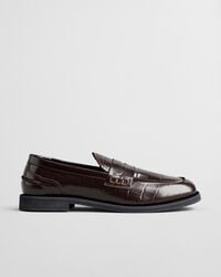 gracelyn loafers van leer met krokodillenprint - donkerbruin
